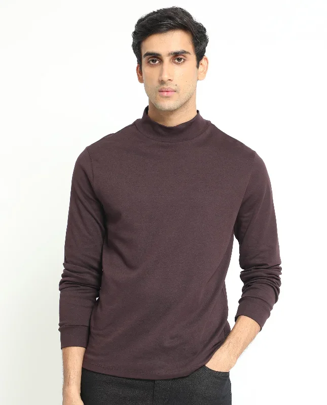 Rare Rabbit Men's Mania Maroon Cotton Fabric Full Sleeves High Neck Solid Sweatshirt