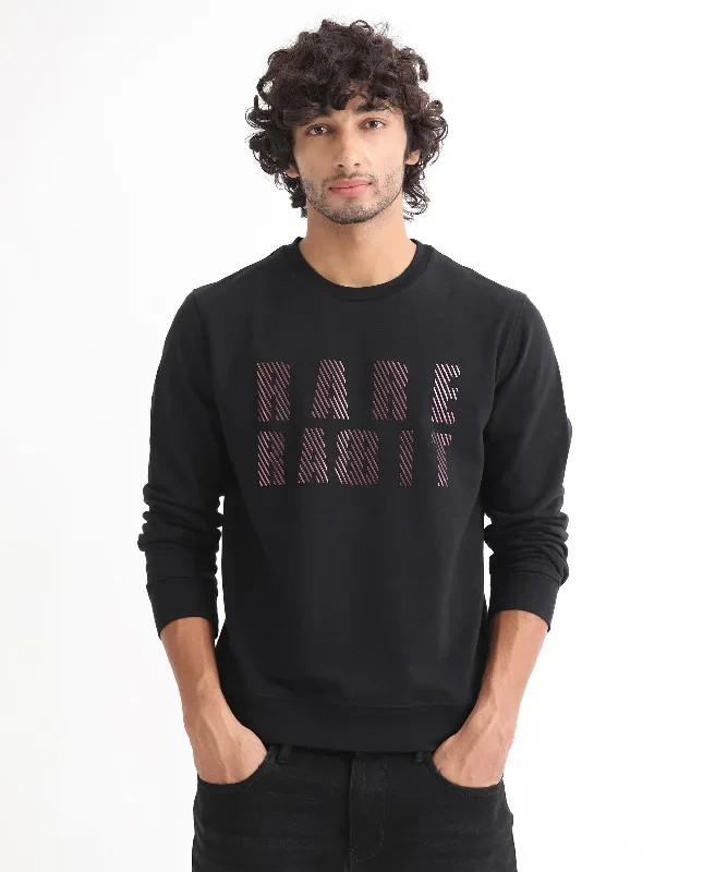 Rare Rabbit Men's Marcia Black Cotton Polyester Fabric Full Sleeves Graphic Statement Print Sweatshirt