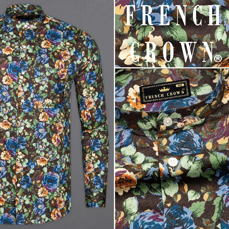 Matterhorn Brown with Multicolour Floral Printed Super Soft Premium Cotton Shirt