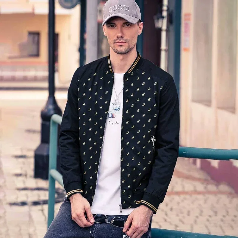 Men's Stag Printed Style Bomber Jacket