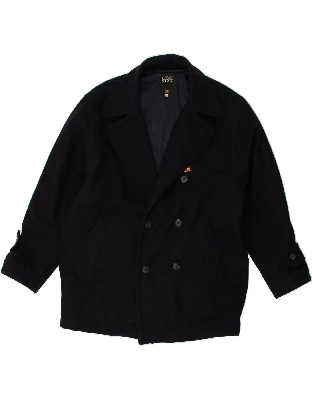 OCEAN STAR Mens Double Breasted Coat IT 44 XS Navy Blue Wool