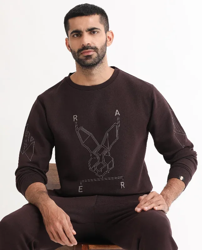 Rare Rabbit Mens Orsay Maroon Sweatshirt Cotton Polyester Fabric Round Neck Knitted Full Sleeves Comfortable Fit