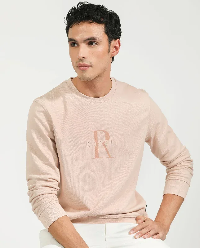 Rare Rabbit Men's Perez Peach Cotton Polyester Full Sleeves Logo Graphic Print Sweatshirt