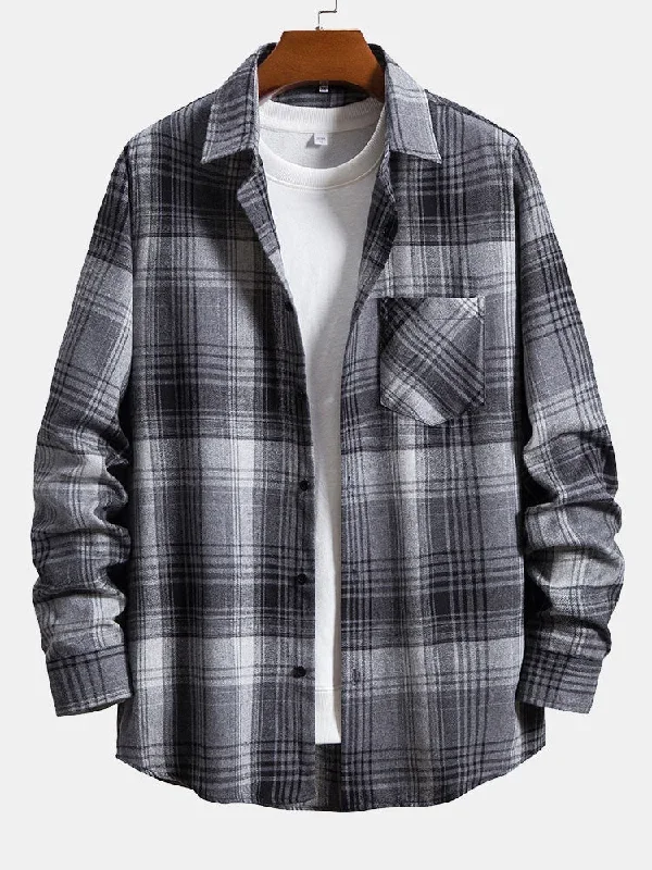 Plaid Pocket Front Button Up Shirt