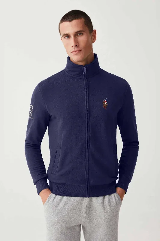 Polo Republica Men's Horse Rider Crest & 8 Embroidered Fleece Zipper Jacket