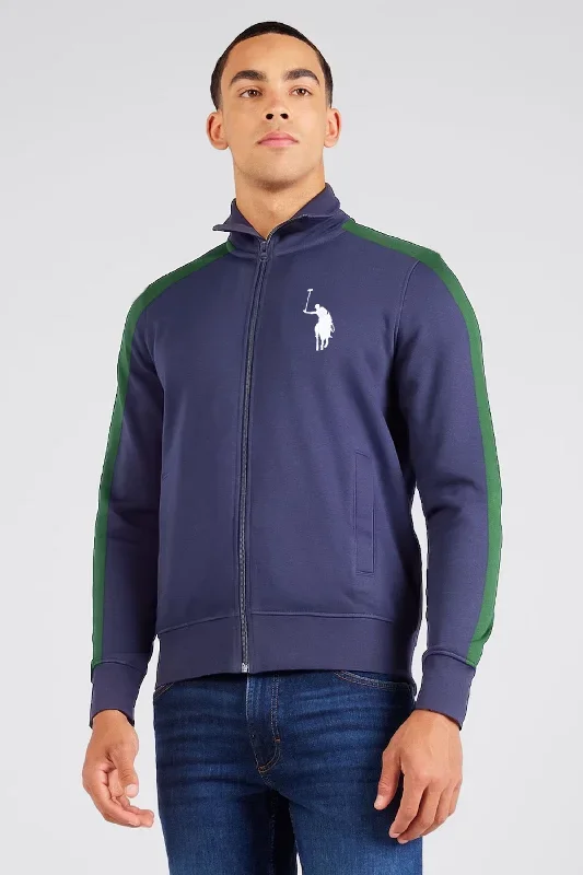 Polo Republica Men's Pony Embroidered Contrast Sleeves Fleece Zipper Jacket