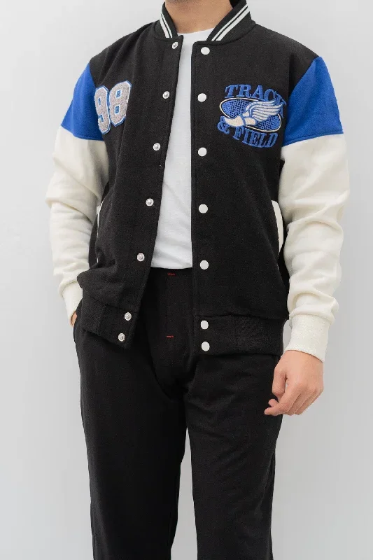 Primark Unisex Track & Field Embroidered Baseball Varsity Fleece Jacket