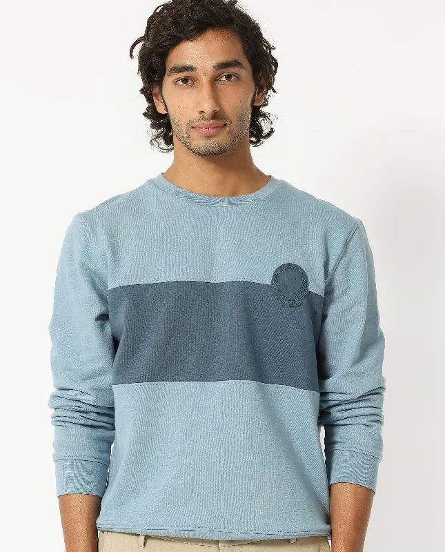 Rare Rabbit Men's Privett Blue Cotton Polyester Fabric Full Sleeves Cut And Sew Colorblocked Sweatshirt