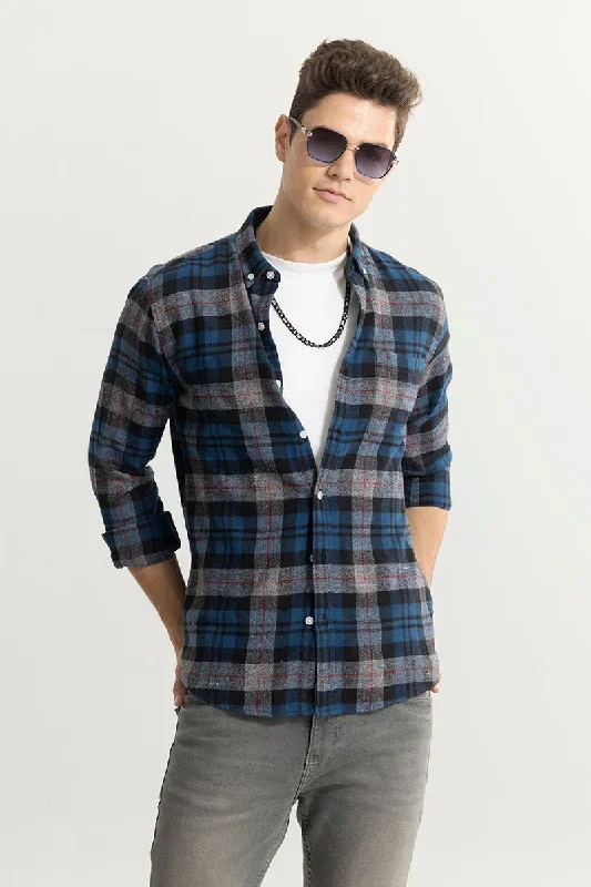 Quadric Charcoal Blue Flannel Check Shirt