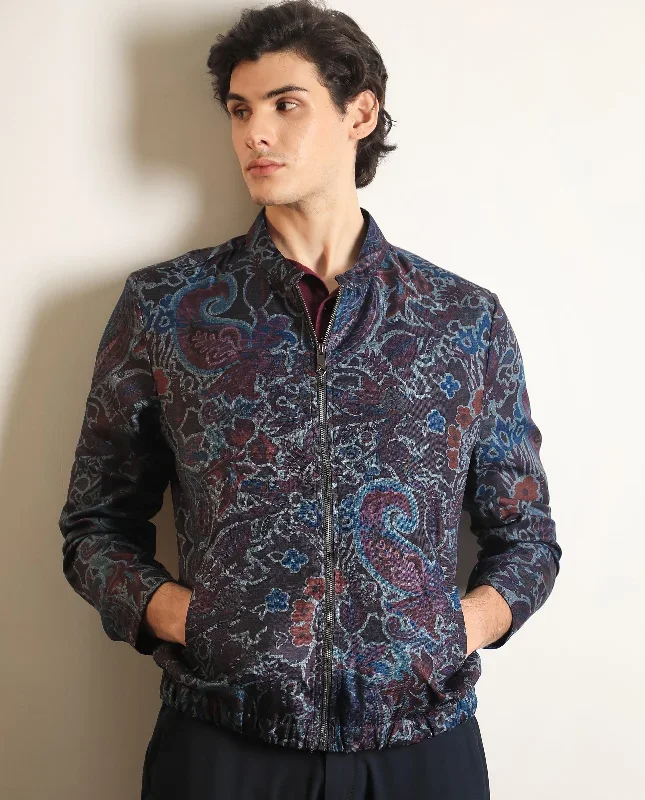 Rare Rabbit Men's Radio Dark Purple Floral Printed Smart Jacket