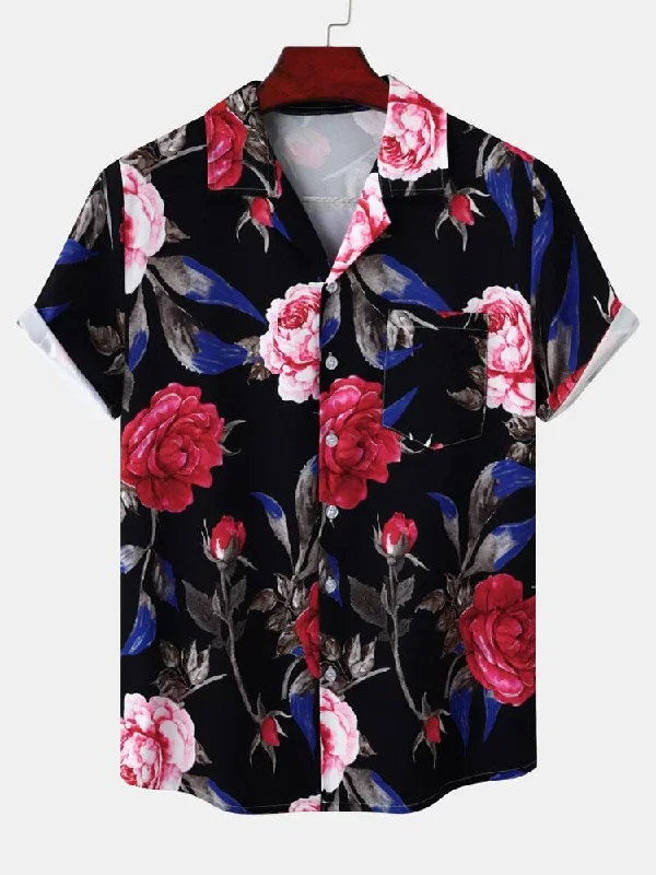 Red Rose Print Revere Shirt