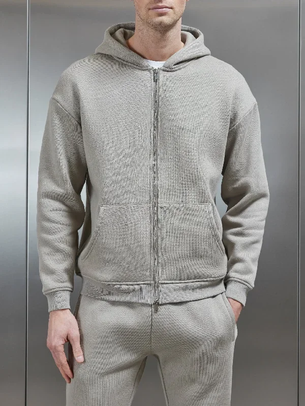 Relaxed Zip Through Hoodie in Stone