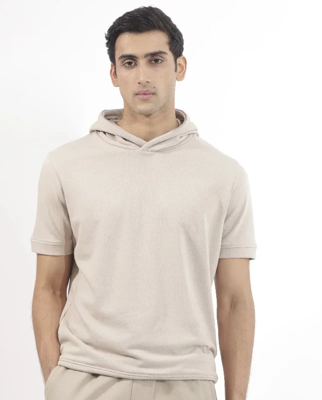 Rare Rabbit Mens Shood Beige Sweatshirt Short Sleeve Hooded Solid