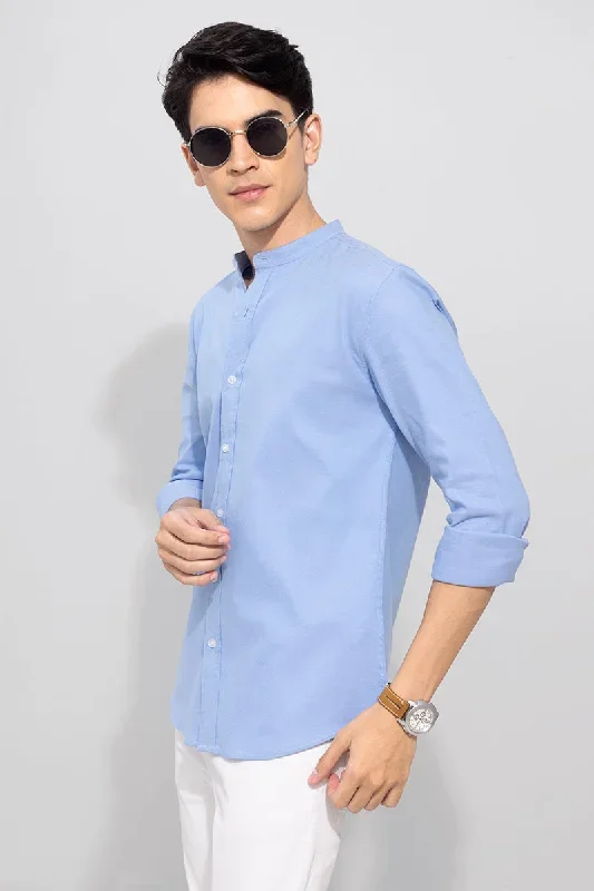 Standup Collar Azure Blue Shirt