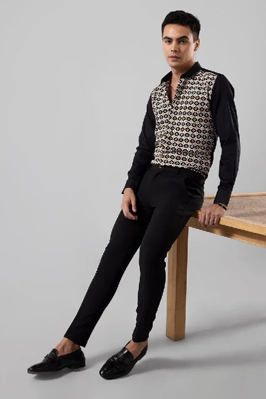 Tile Embroidered Black Shirt