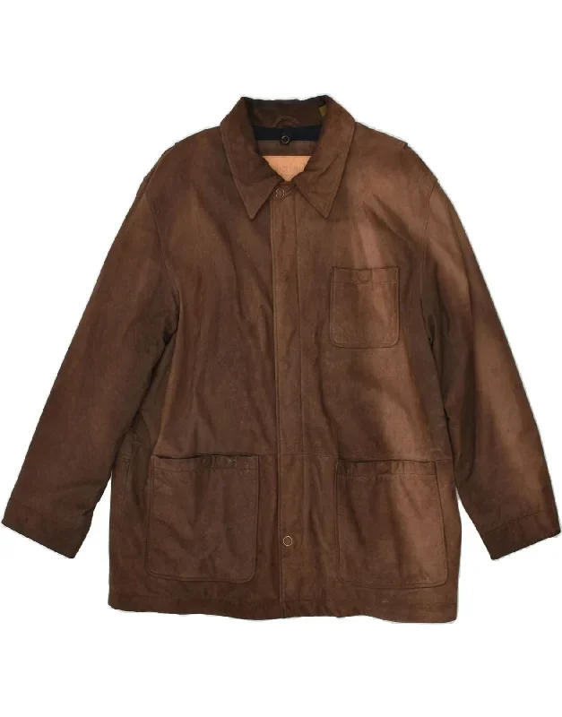 TIMBERLAND Mens Leather Coat UK 42 XL Brown Leather