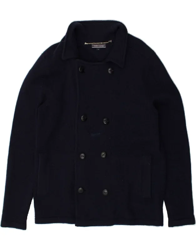 TOMMY HILFIGER Mens Pea Coat UK 42 XL  Navy Blue Lambswool