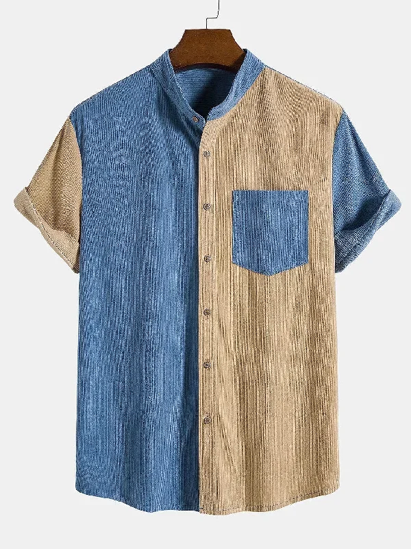 Two-Tone Corduroy Stand Collar Shirt