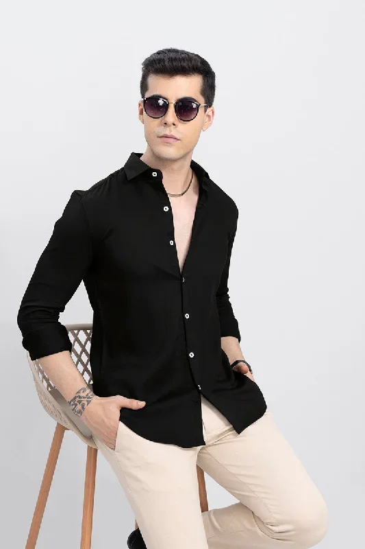 Vertical Cord Stripe Black Shirt